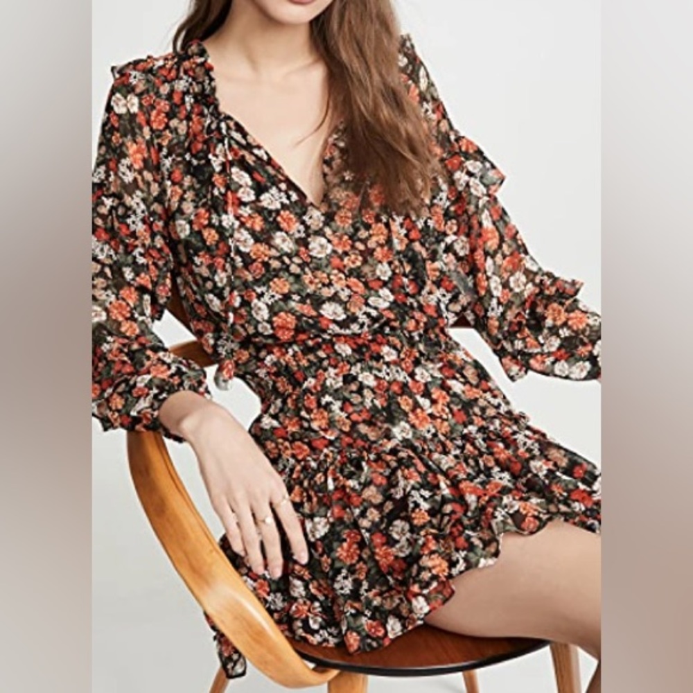 MISA Los Angeles Rizou Floral-Print Short Dress Size M